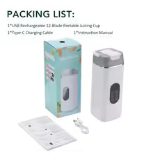 Liquidificador e Misturador Portátil USB (6 Lâminas + 2 Copos para Viagem