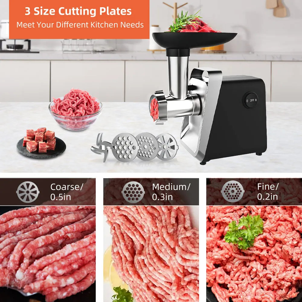Picadora de Carne Elétrica 750 W em Aço Inoxidável com Acessórios para Enchidos