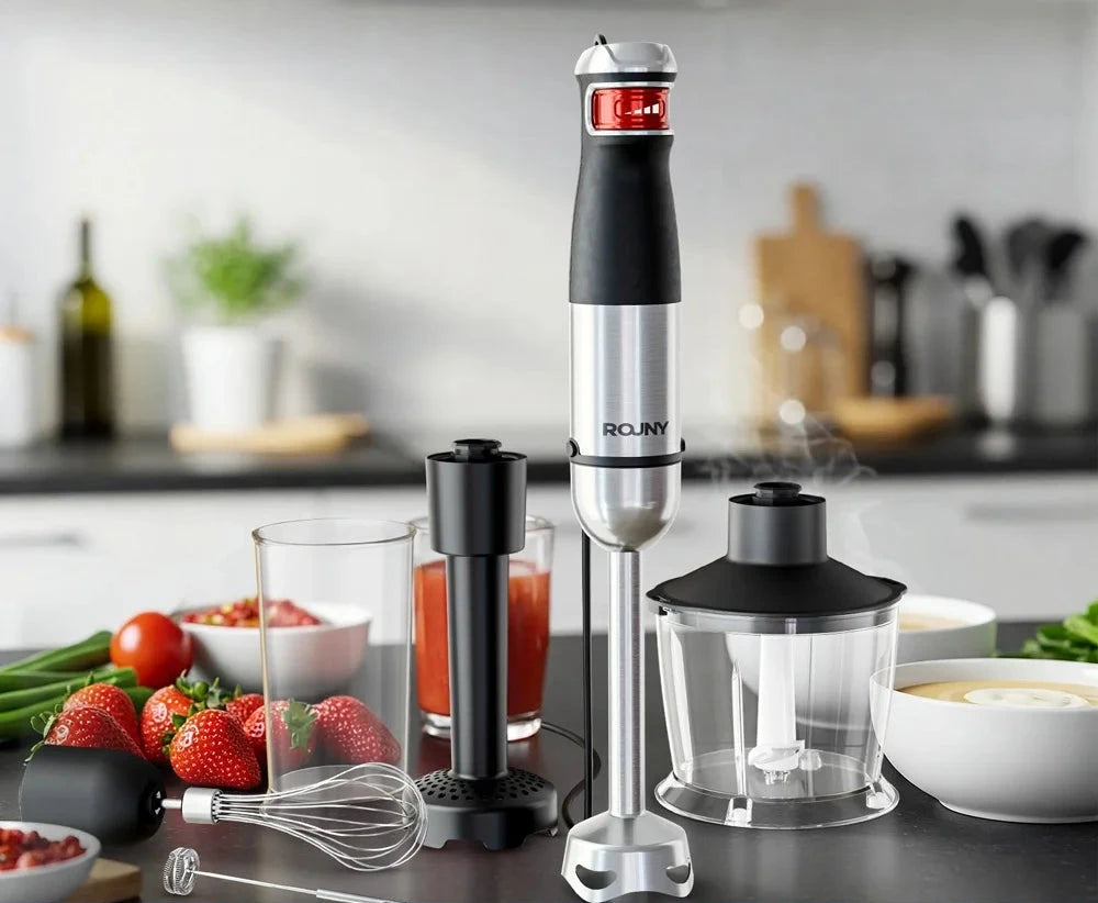 Varinha Mágica 6 em 1 ROUNY 1500W - Aço Inoxidável com Picadora e Batedeira