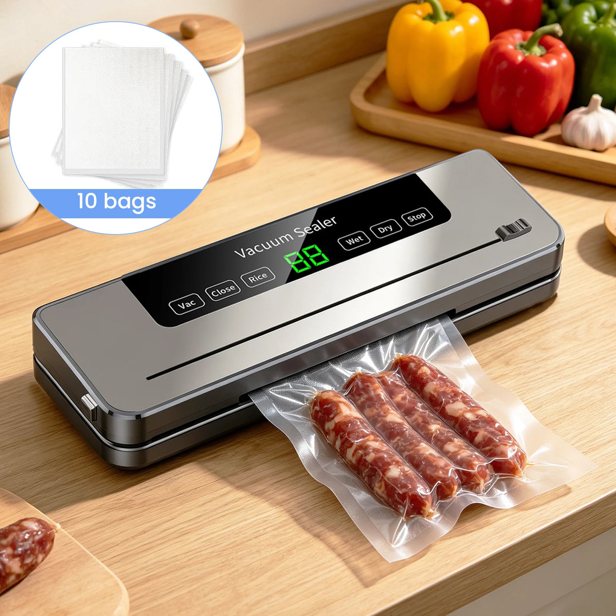 Máquina Seladora a Vácuo para Alimentos 220V - 5 Modos com 10 Sacos