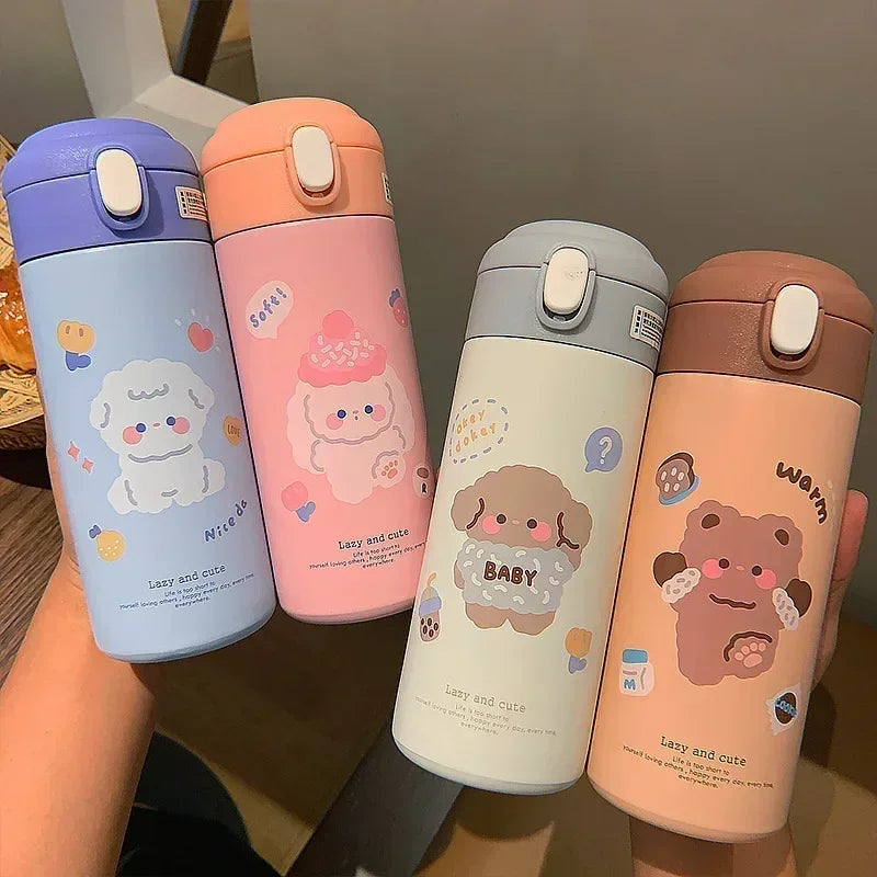 Garrafa Térmica Infantil e Juvenil em Aço Inoxidável com Palhinha e Design Fofo (380 ml)