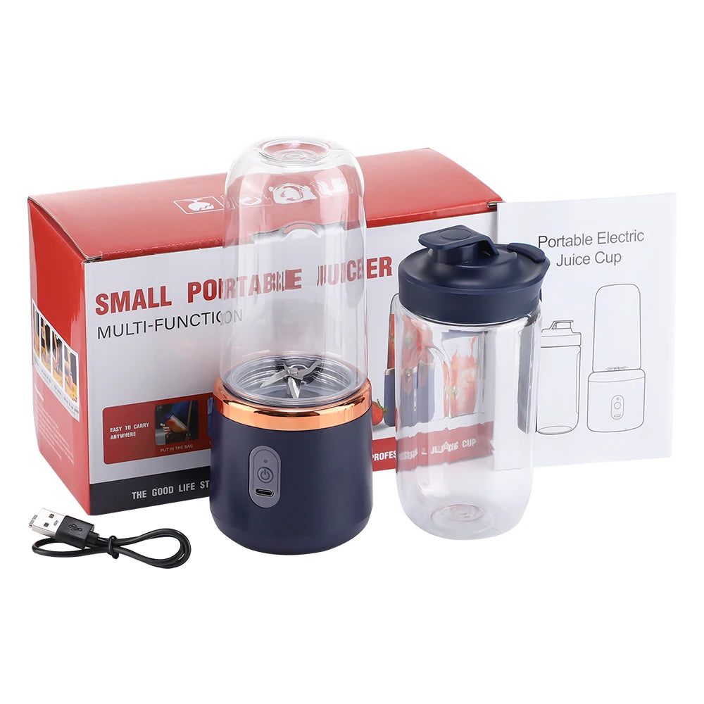 Liquidificador e Misturador Portátil USB (6 Lâminas + 2 Copos para Viagem