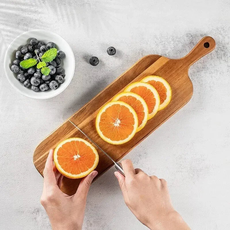 Tábua de Corte em Madeira Maciça com Alça para Cozinha e Servir Pão e Fruta