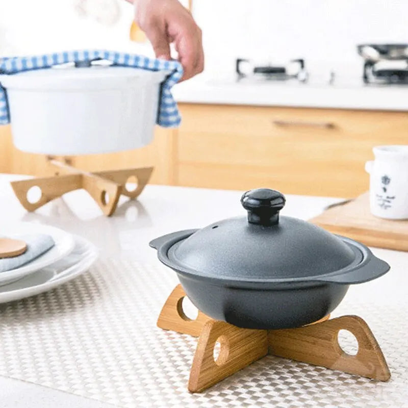 Suporte de Mesa em Cruz de Madeira com Tapete Desmontável Isolante Térmico Anti-Calor
