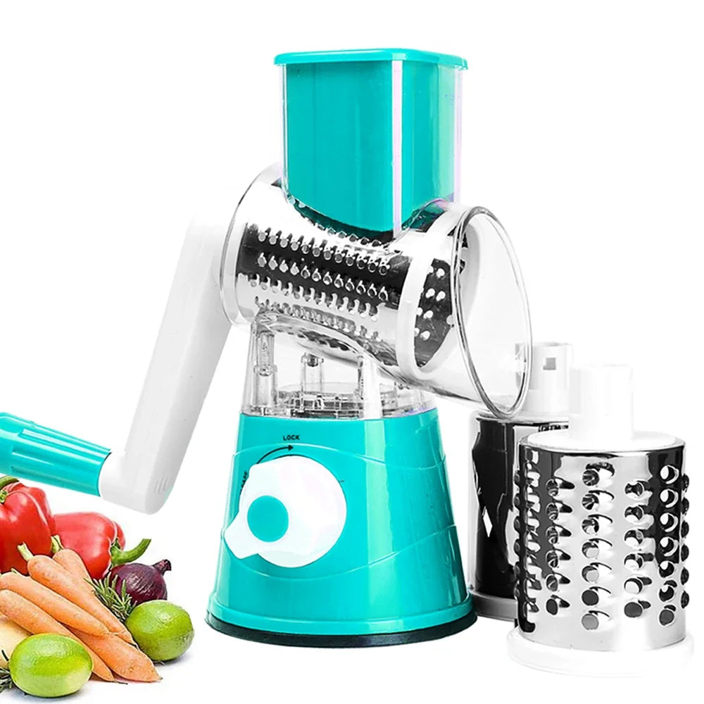 Descascador e Ralador Rotativo Manual de Legumes e Queijo com 3 Lâminas em Aço Inoxidável