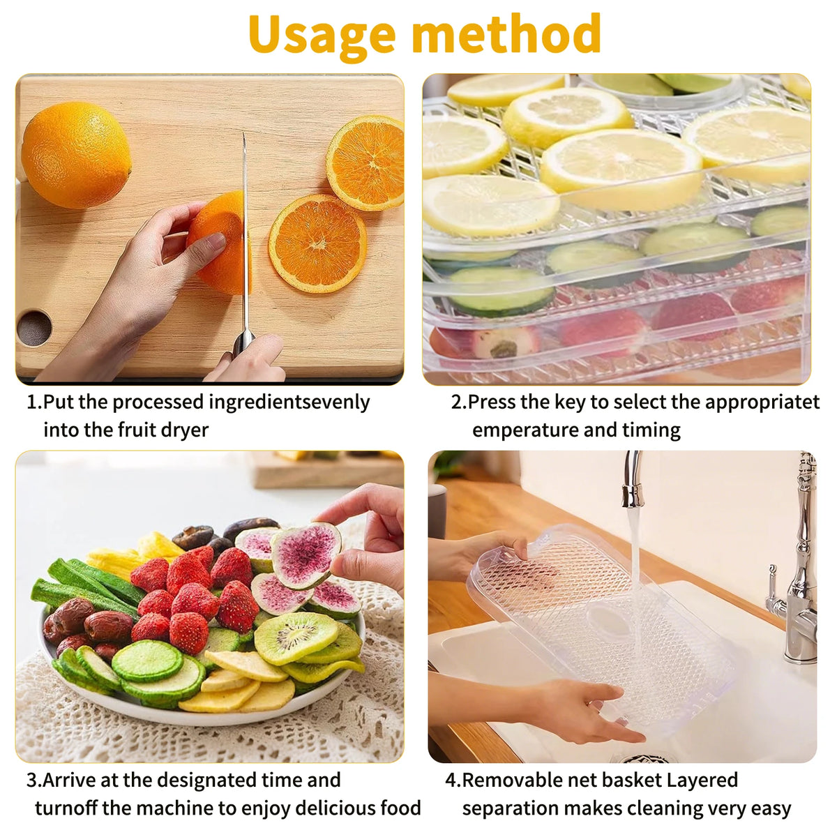 Desidratador de Alimentos com 5 Bandejas Transparentes e Termóstato Ajustável