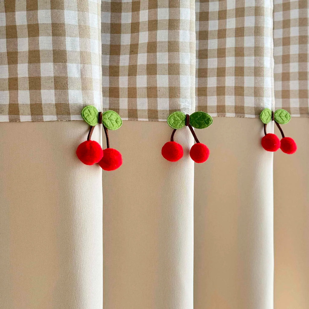 Cortina Curta com Decoração de Cerejas Estilo Romântico e Fofo para Janela de Cozinha