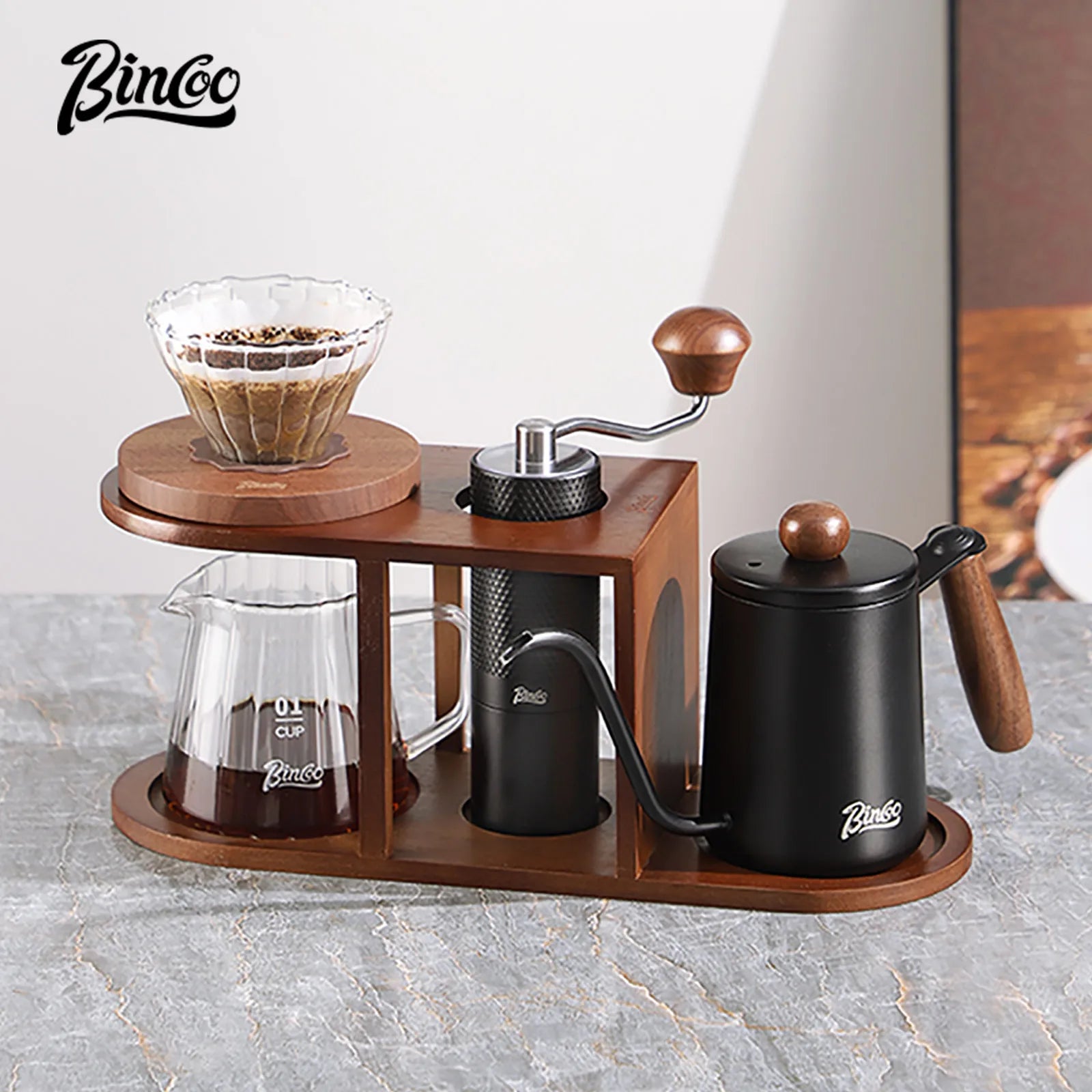 Suporte de Café Pour Over Bincoo com Prateleira de Armazenamento e Suporte para Filtro