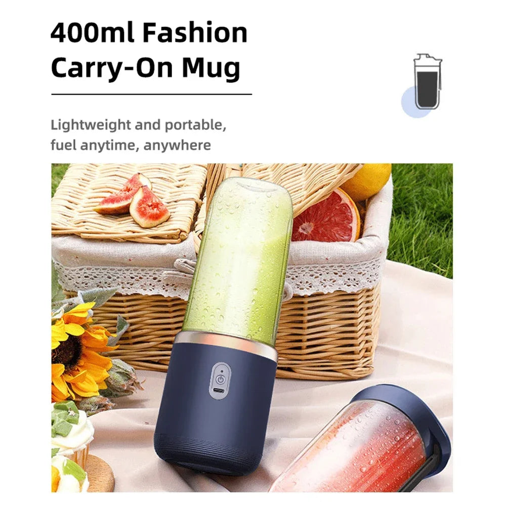 Liquidificador e Misturador Portátil USB (6 Lâminas + 2 Copos para Viagem