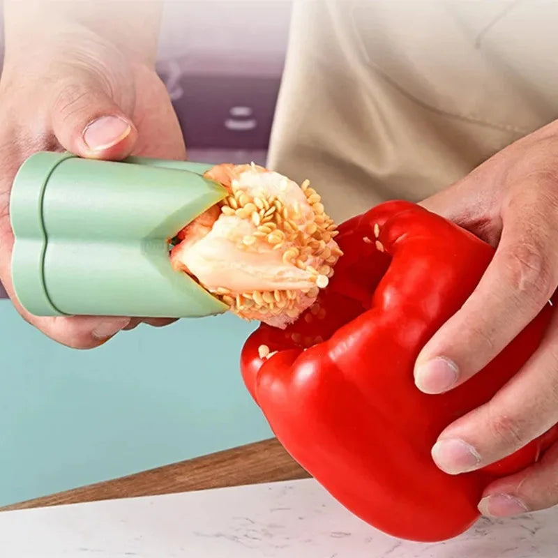 Título: Descaroçador de Pimento e Fruta 2 em 1 em Plástico Reutilizável