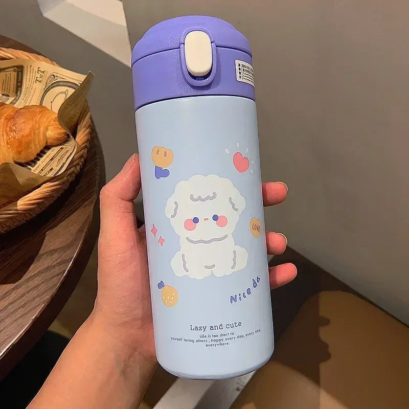Garrafa Térmica Infantil e Juvenil em Aço Inoxidável com Palhinha e Design Fofo (380 ml)