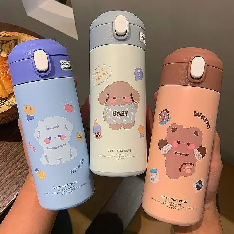 Garrafa Térmica Infantil e Juvenil em Aço Inoxidável com Palhinha e Design Fofo (380 ml)