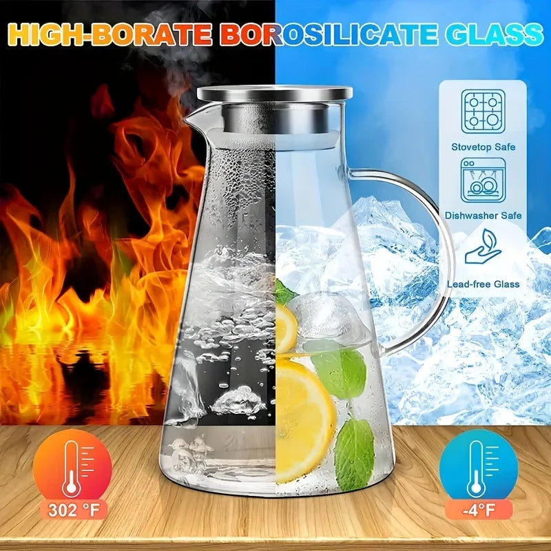 Jarro de Água em Vidro Transparente Resistente ao Calor com Copos e Pega Ergonómica