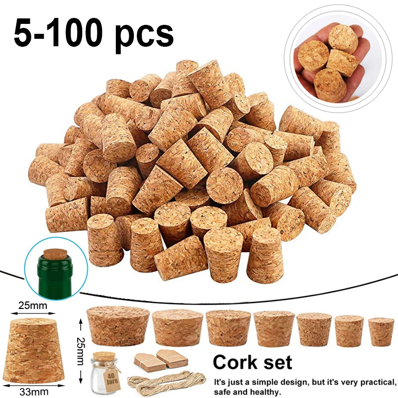 Título: Rolhas de Cortiça Cónicas para Garrafas de Vinho e Cerveja (Conjunto de 5 a 100 Peças)