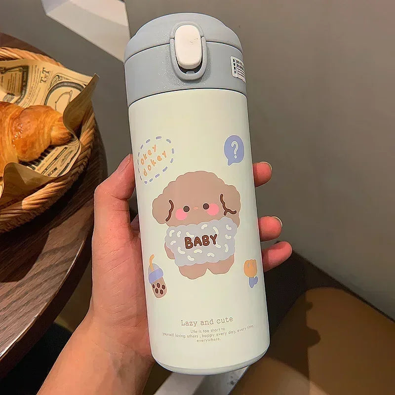Garrafa Térmica Infantil e Juvenil em Aço Inoxidável com Palhinha e Design Fofo (380 ml)