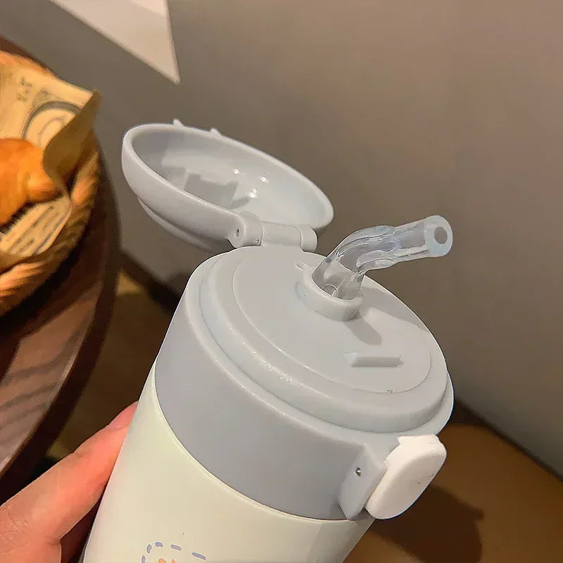 Garrafa Térmica Infantil e Juvenil em Aço Inoxidável com Palhinha e Design Fofo (380 ml)