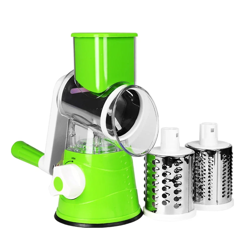 Descascador e Ralador Rotativo Manual de Legumes e Queijo com 3 Lâminas em Aço Inoxidável