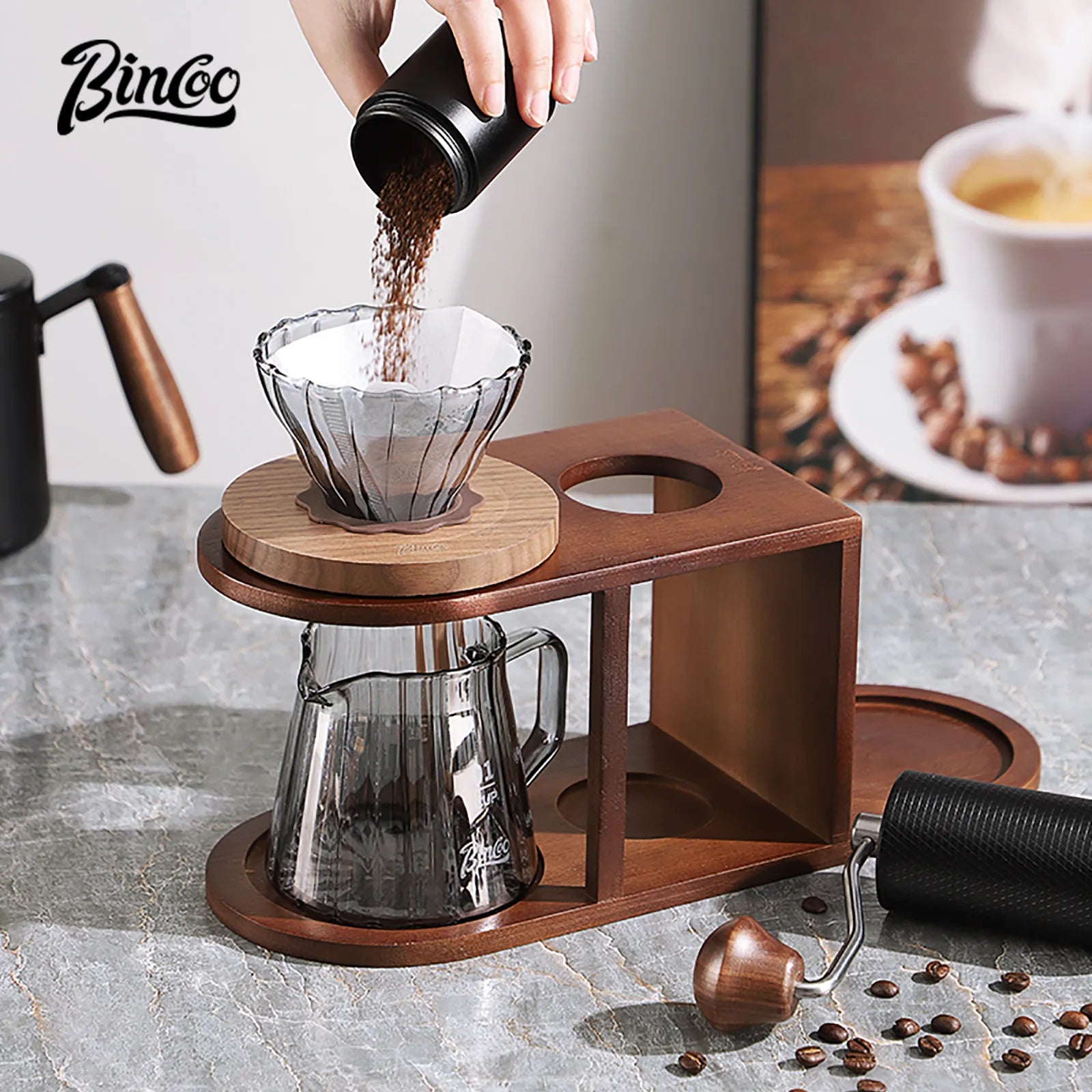 Suporte de Café Pour Over Bincoo com Prateleira de Armazenamento e Suporte para Filtro