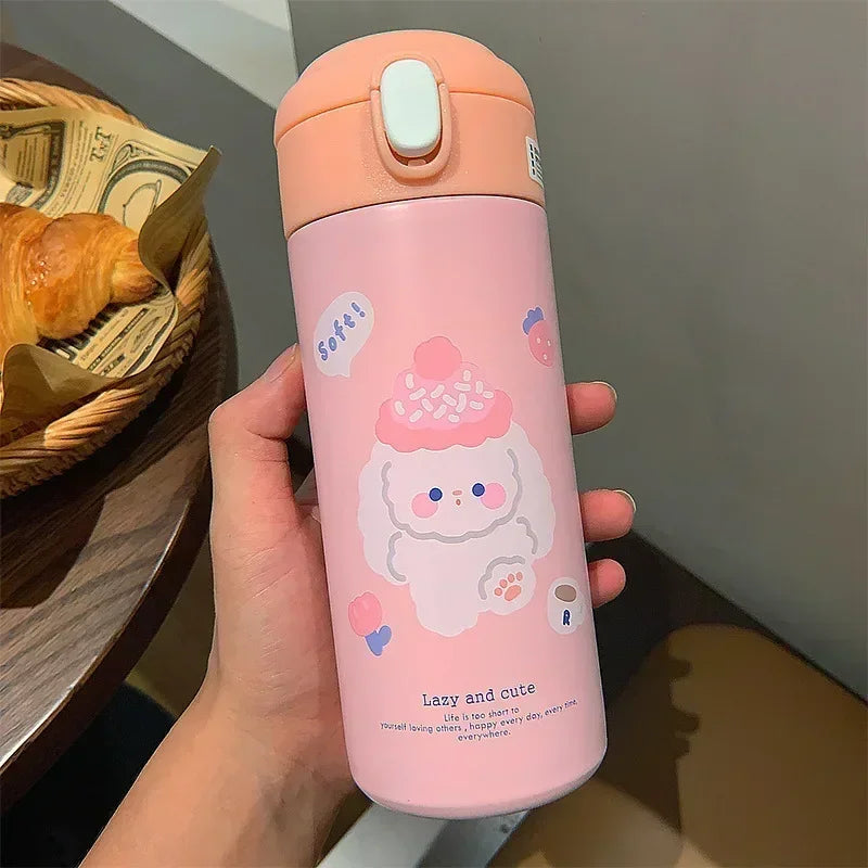 Garrafa Térmica Infantil e Juvenil em Aço Inoxidável com Palhinha e Design Fofo (380 ml)