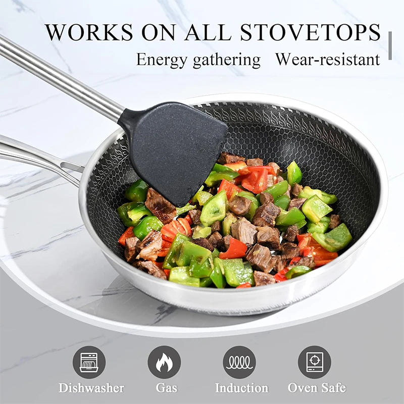 Wok Antiaderente Híbrido em Aço Inoxidável 316 com Tampa de Vidro (28-30 cm)