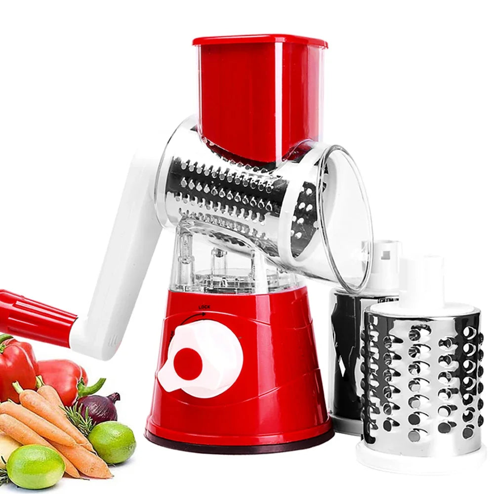 Descascador e Ralador Rotativo Manual de Legumes e Queijo com 3 Lâminas em Aço Inoxidável