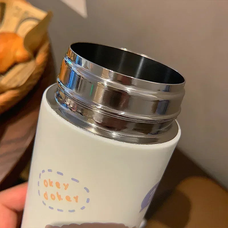 Garrafa Térmica Infantil e Juvenil em Aço Inoxidável com Palhinha e Design Fofo (380 ml)