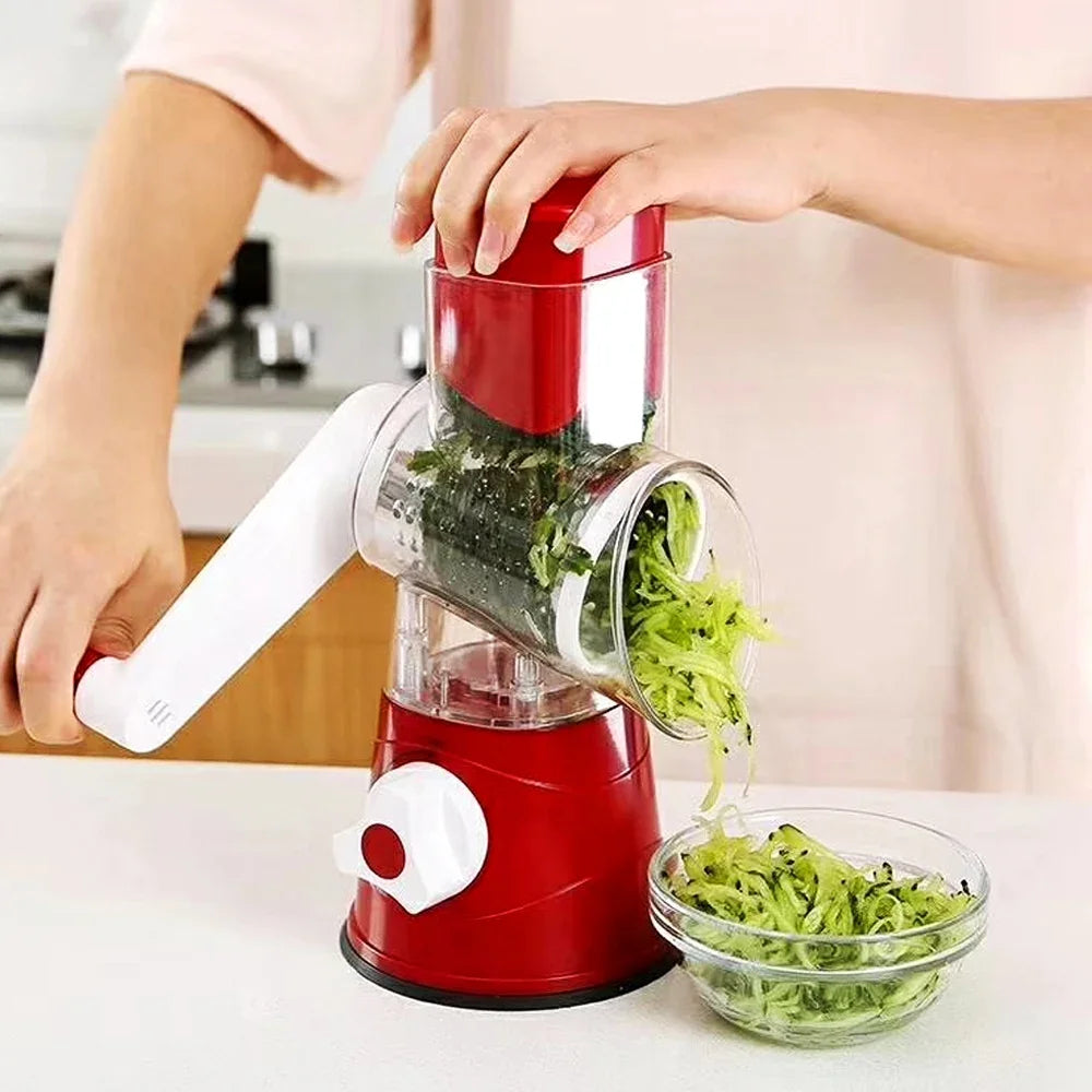 Descascador e Ralador Rotativo Manual de Legumes e Queijo com 3 Lâminas em Aço Inoxidável
