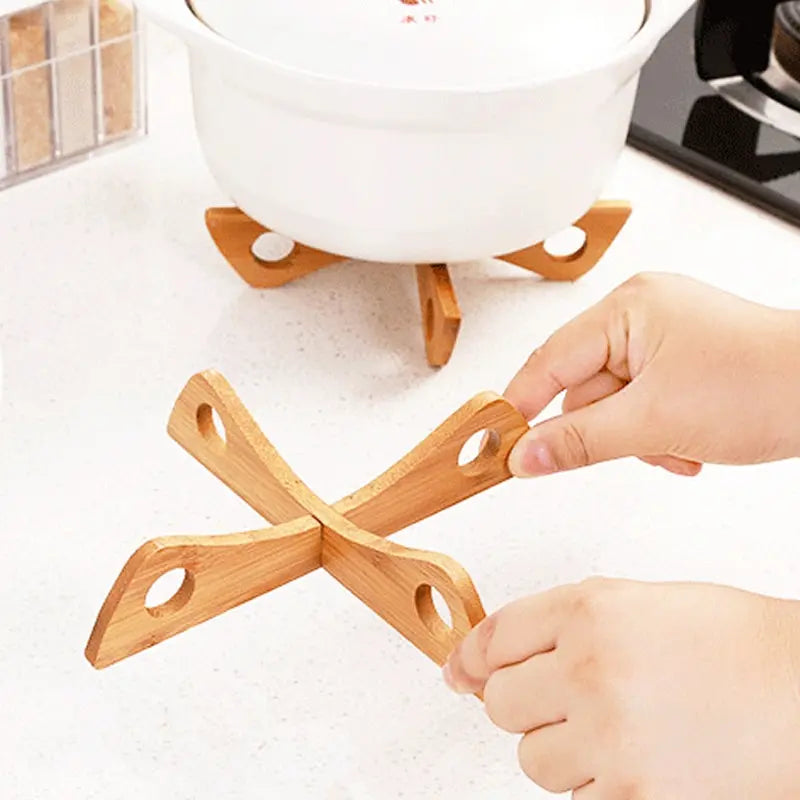 Suporte de Mesa em Cruz de Madeira com Tapete Desmontável Isolante Térmico Anti-Calor