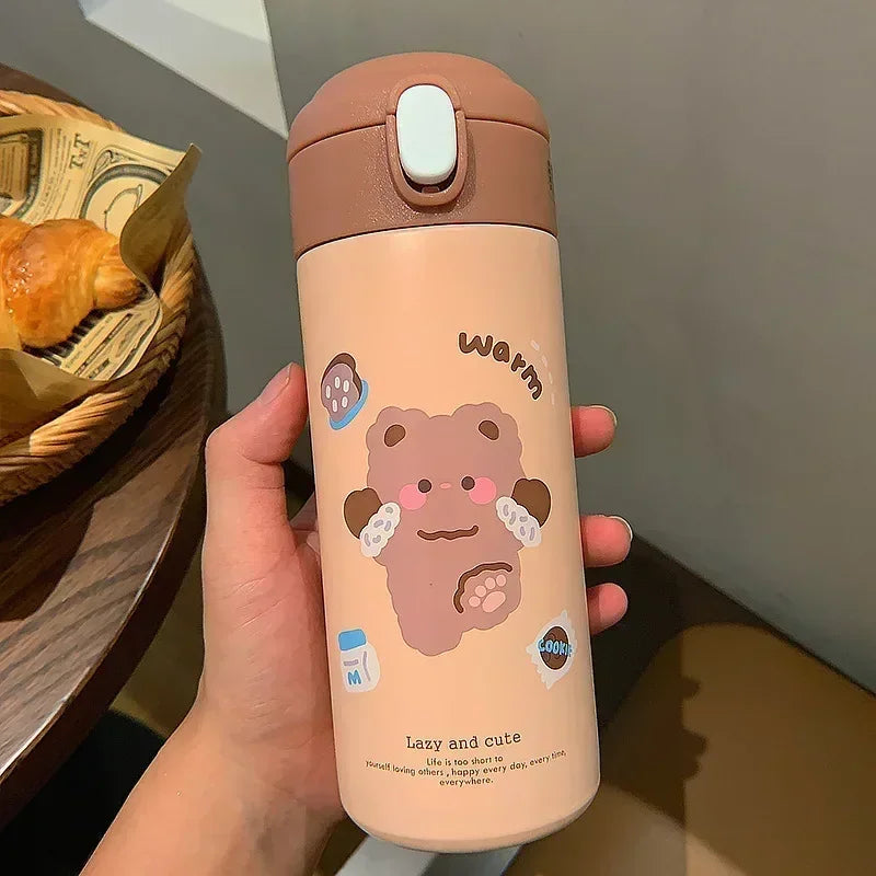 Garrafa Térmica Infantil e Juvenil em Aço Inoxidável com Palhinha e Design Fofo (380 ml)