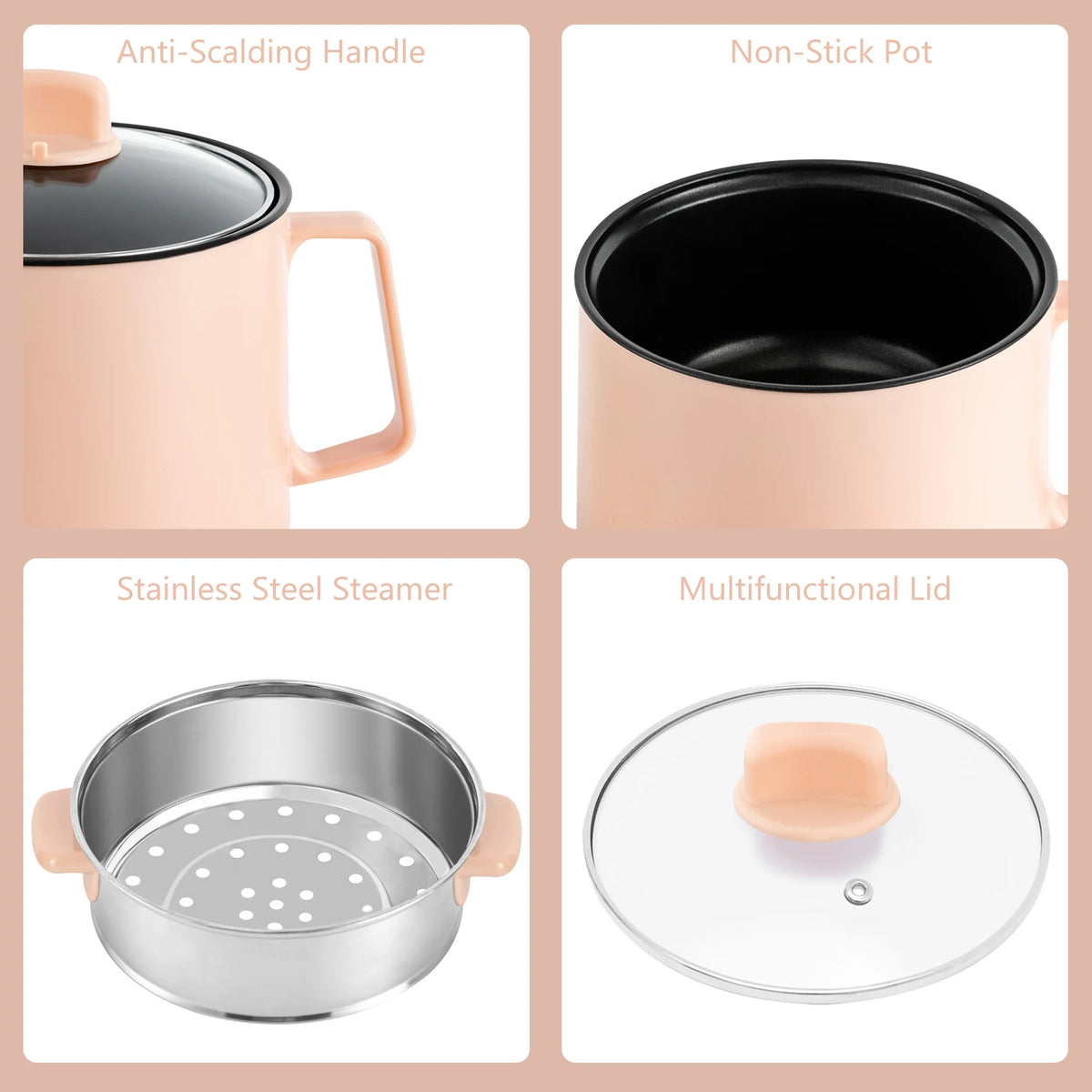 Panela Elétrica Mini Multifuncional Antiaderente para Arroz, Massa e Sopas