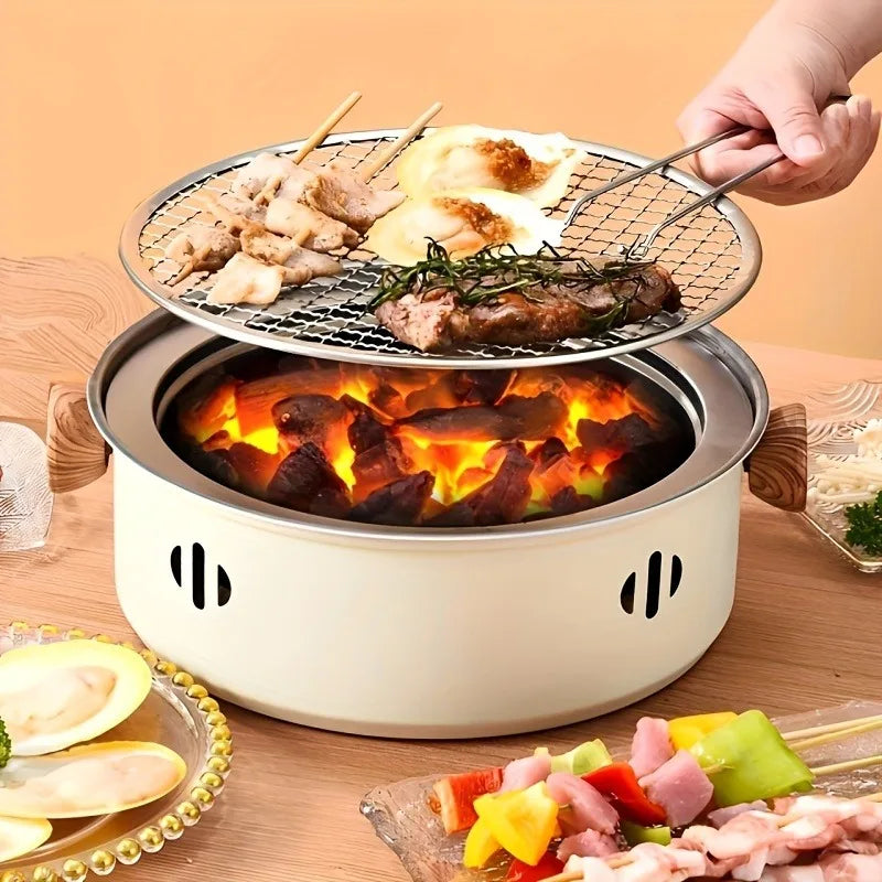 Churrasqueira a Carvão Portátil em Aço Inoxidável (para Mesa e Ar Livre)