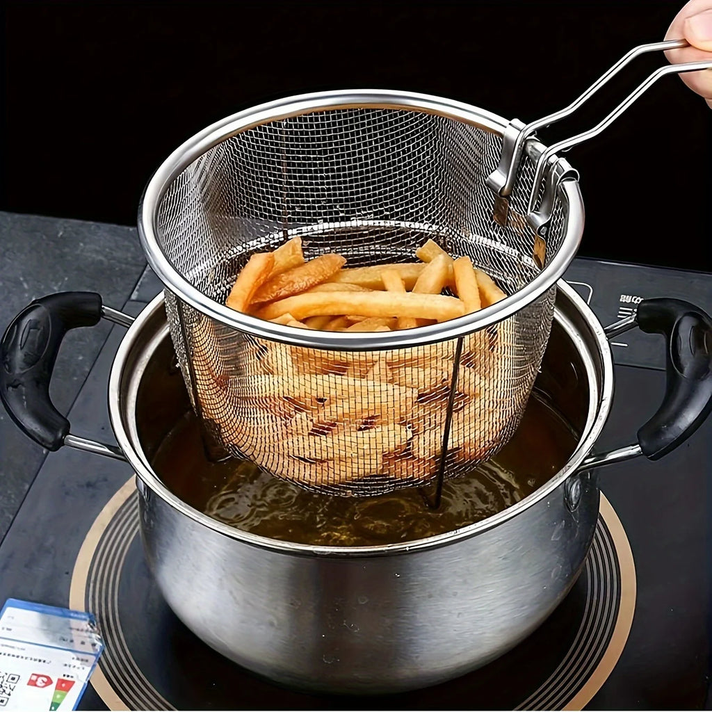 Escumadeira Dobrável Multifuncional em Aço Inoxidável para Fritos e Massa