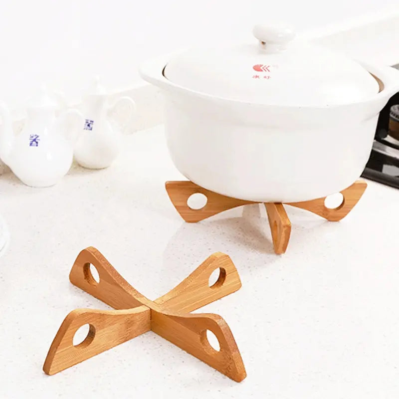Suporte de Mesa em Cruz de Madeira com Tapete Desmontável Isolante Térmico Anti-Calor